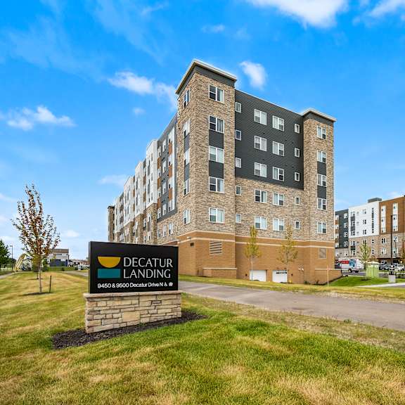 welcoming signage at decatur landing i & ii, minnesota, 55445