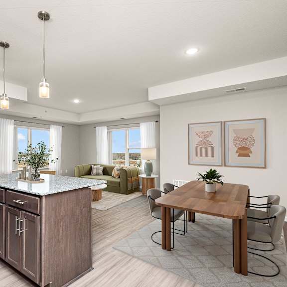 kitchen and dining area at decatur landing i & ii, brooklyn park minnesota