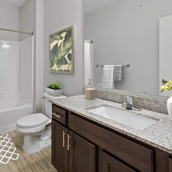 a bathroom with a toilet and a sink and a shower at eastgate apartments, rochester, 55904