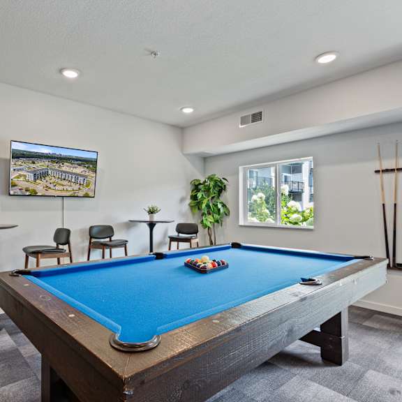 a games room with a pool table and a tv at eastgate apartments, rochester, mn, 55904