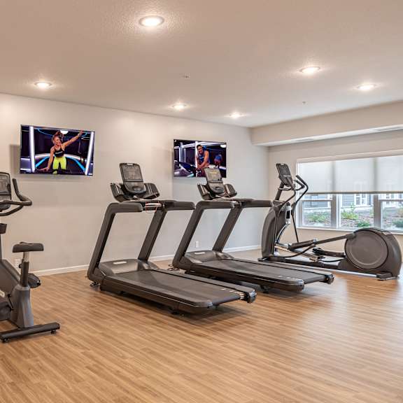 workout equipment with flat screen tv's