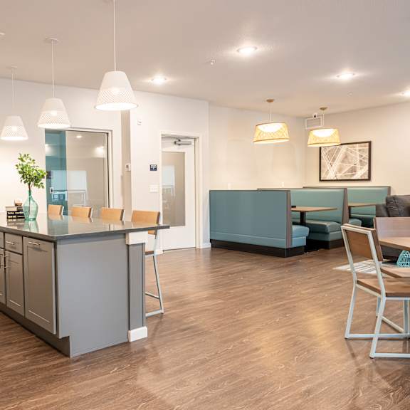 clubroom kitchen island with barstools