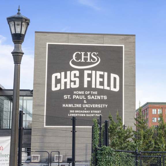 a large sign for chs field at parkside apartments, st. paul, mn