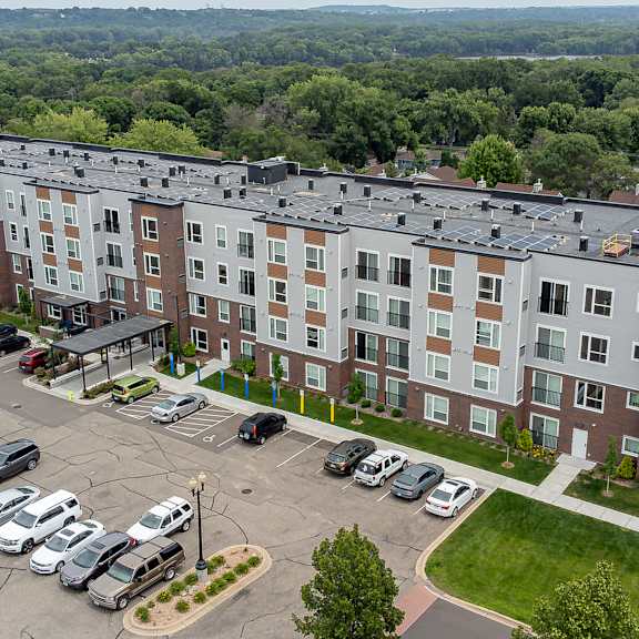 drone view at the quill 55+ apartments, hastings, 55033