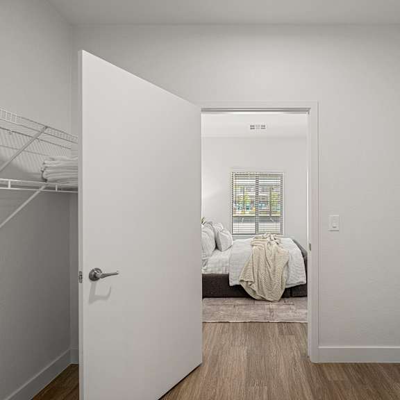 large pass-thru closet leading from the bathroom to the bedroom