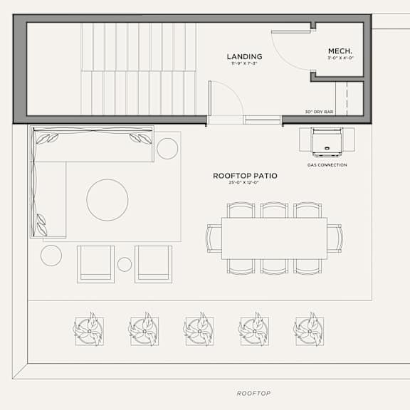 Thumbnail 4 of 5 A drawing of a rooftop patio with furniture and a gas connection.