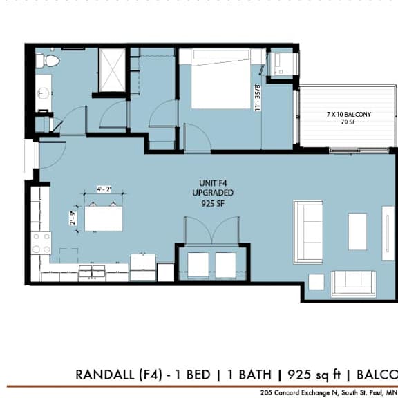 Thumbnail 1 of 4 a floor plan of a small apartment at The Yards and Backyards, Saint Paul, Minnesota  55075
