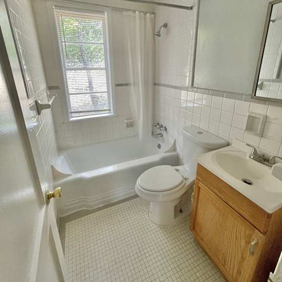 a bathroom with a toilet and a tub and a sink