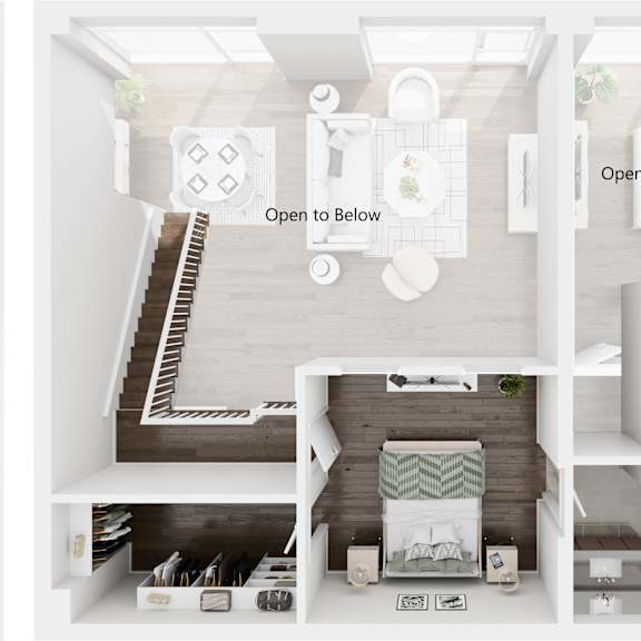 Thumbnail 1 of 2 two layouts of a living room and dining room with furniture and a kitchen