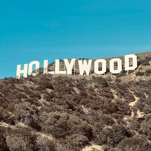 the hollywood sign is displayed on a hill.