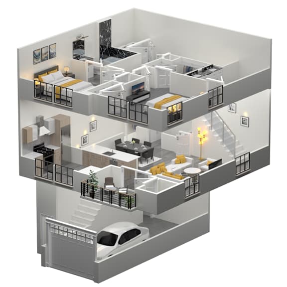 Thumbnail 1 of 2 3d digital rendering of a house showing the floor plan withartments and a car at The Franklin Marlboro Apatments, Marlboro, New Jersey