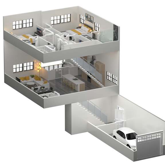 Thumbnail 1 of 2 A 3D rendered image of a modern house with a car in the garage at The Franklin Marlboro Apatments, Marlboro