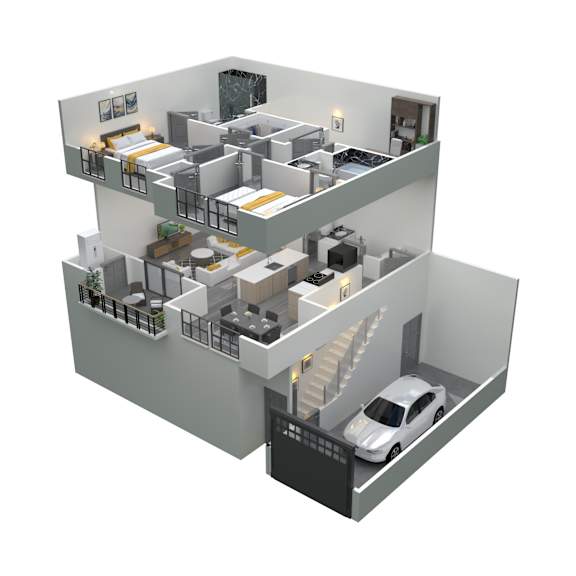 Thumbnail 1 of 2 isometric view of 3d floor plan of a 2100 sq ft home at The Franklin Marlboro Apartments, New Jersey, 07746