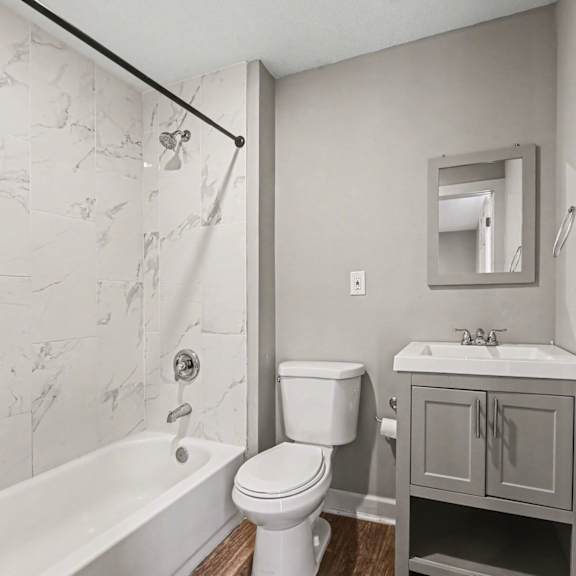 a white toilet sits next to a bathtub in a bathroom.