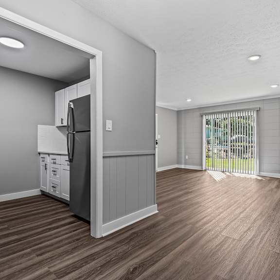 kitchen and living area view at serenity place central, tallahassee, fl, 32304