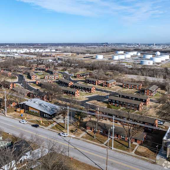 a small town with a road running through it. at blacklark apartments, kansas city, ks, 66101