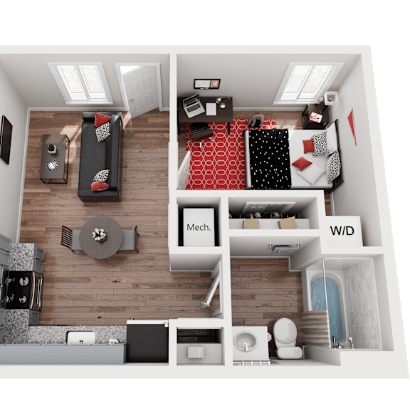 1 bedroom floorplan at university digs apartments, pittsburg, 66762