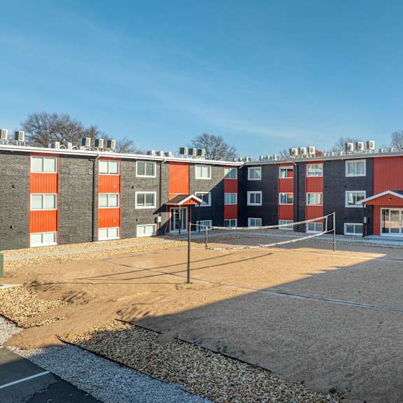 volleyball court at university digs apartments, pittsburg