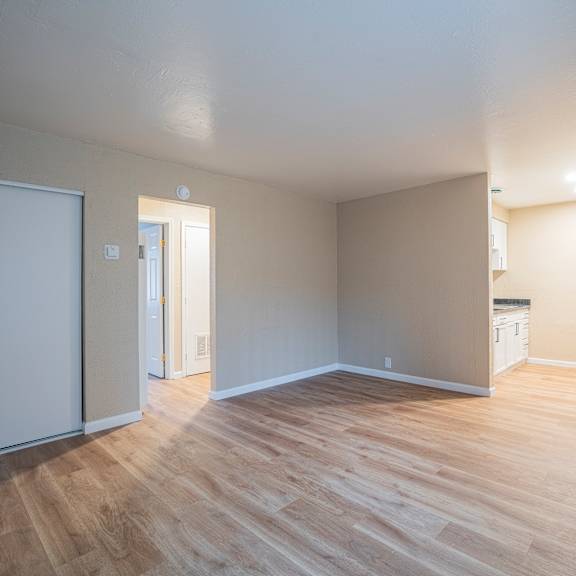 Thumbnail 7 of 18 A room with wooden flooring and white walls.