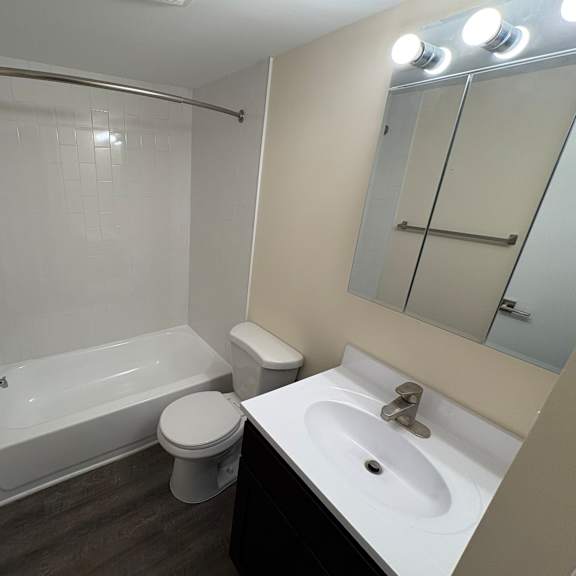 a white sink is in a bathroom with a white tub and toilet.