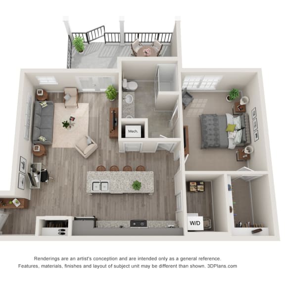 Thumbnail 1 of 2 1bed 1bath A6 floor plan at Barclay Place Apartments, Wilmington, 28412