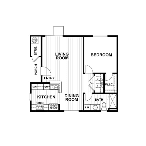 a black and white diagram of a house layout with labeled rooms.