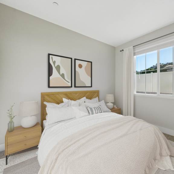 a bedroom with a nightstand at montessa apartments, vacaville, 95687