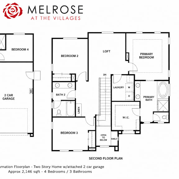 a floor plan for a melrose at the villages property showing the layout of the first and second floors.
