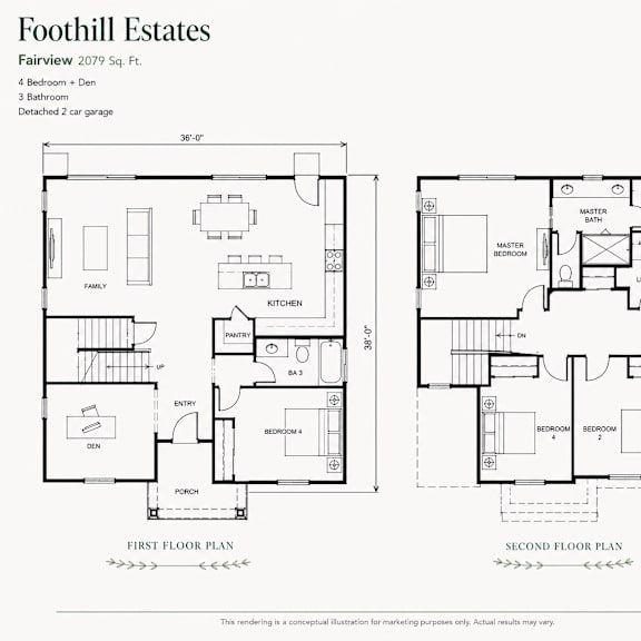 a drawing of a two-story house plan for foothill estates.
