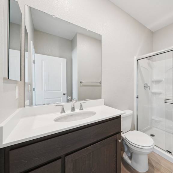 a bathroom at montessa apartments, vacaville, california