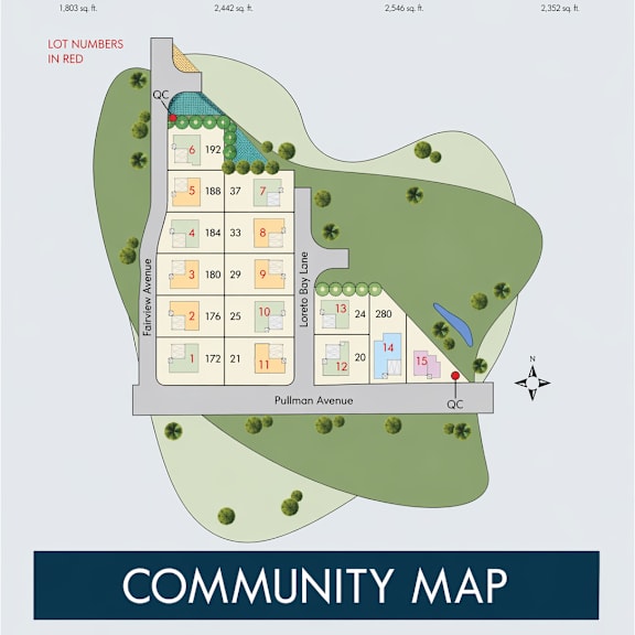 a community map of loreto bay homes showing the layout of the houses and their sizes.
