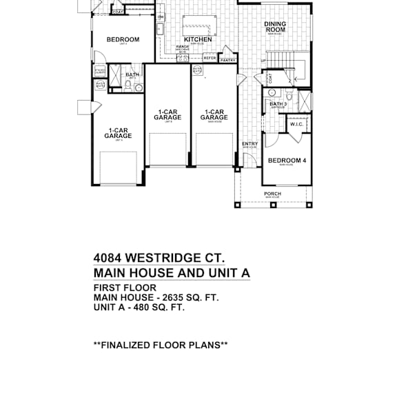 a floor plan for a house with a garage and a unit.