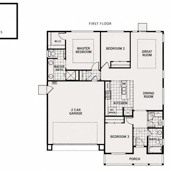 a floor plan for a property named trinity shows three bedrooms and two bathrooms.