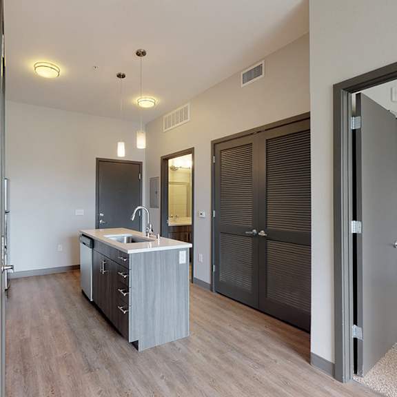 a modern kitchen with a sink and a countertop.