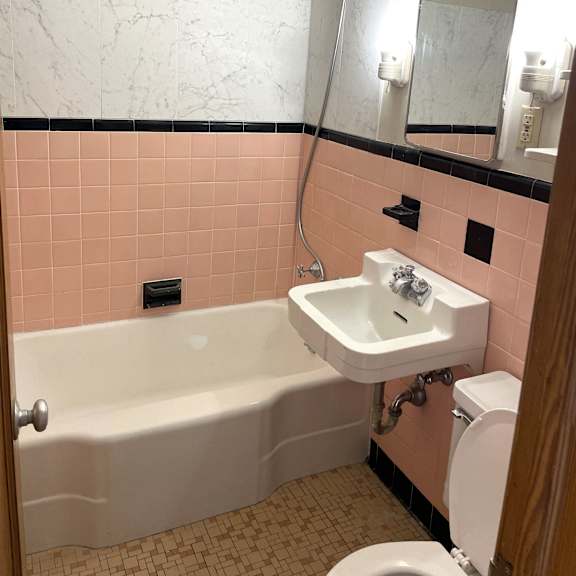 classic deco-tiled bathroom.