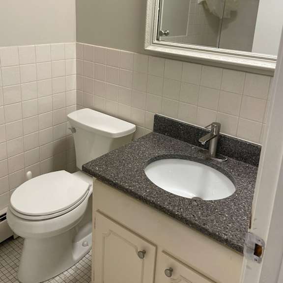 a white toilet sits next to a sink in a bathroom.