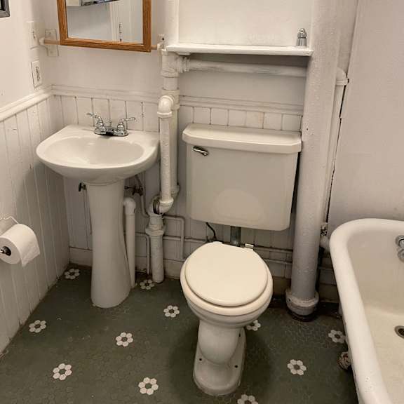 classic decorative tile bathroom floor.