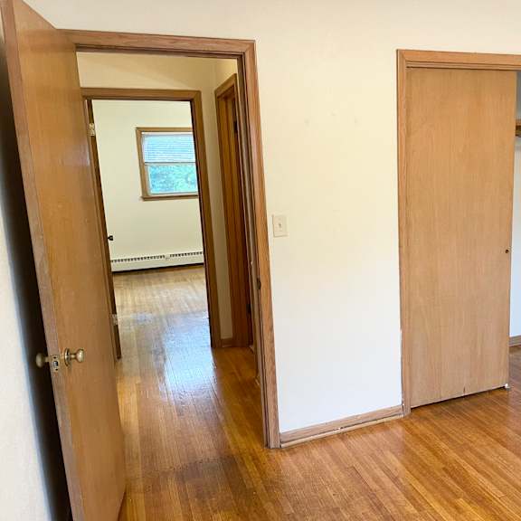 ample closet space, with five total closets in the unit.