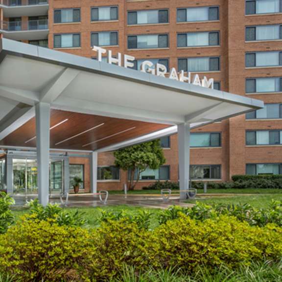 property entrance at the graham at southern towers, alexandria, 22311