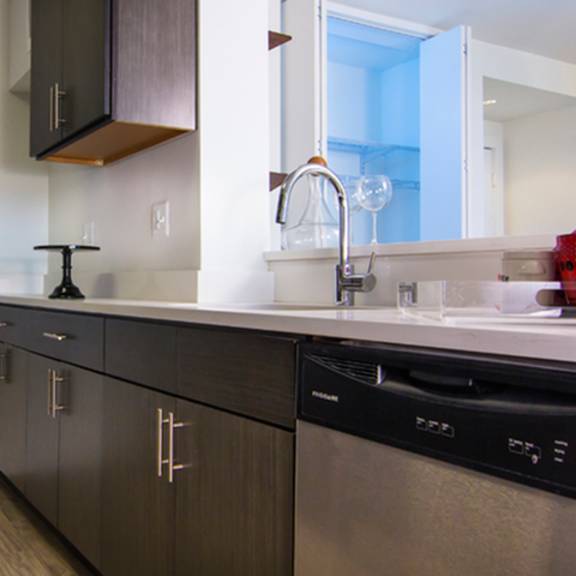 kitchen with sink at the graham at southern towers, alexandria, virginia