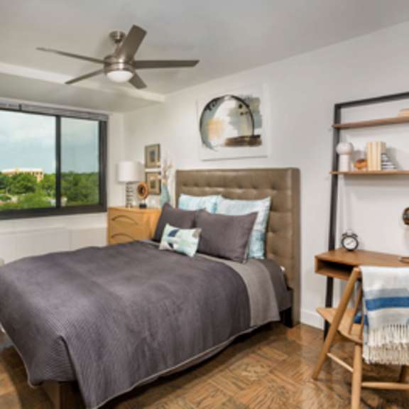 bedroom with ceiling fan at the graham at southern towers, alexandria, va, 22311
