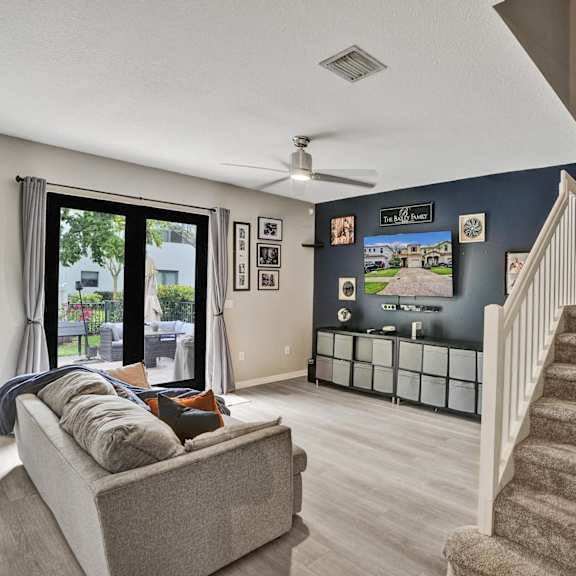 media room wall mounted tv and sound bar.