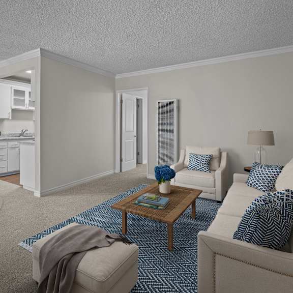 a living room with a dining table and chairs.