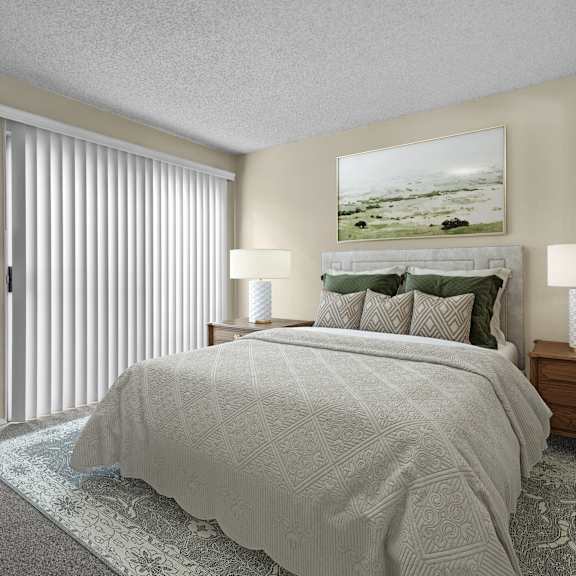 a bedroom with a large bed and a painting above it.