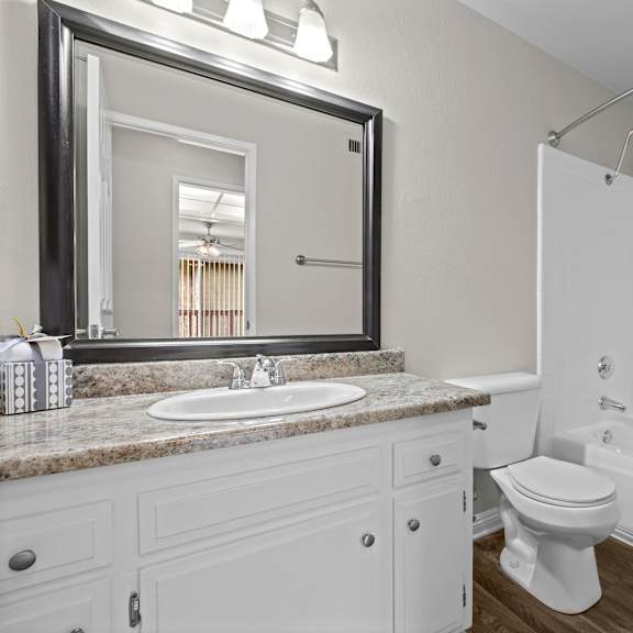 a bathroom with a white toilet and a white bathtub.