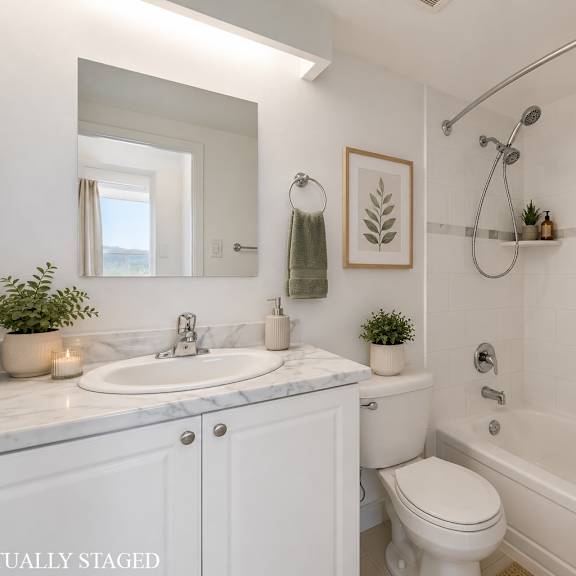a white bathroom with a sink, toilet, and bathtub.