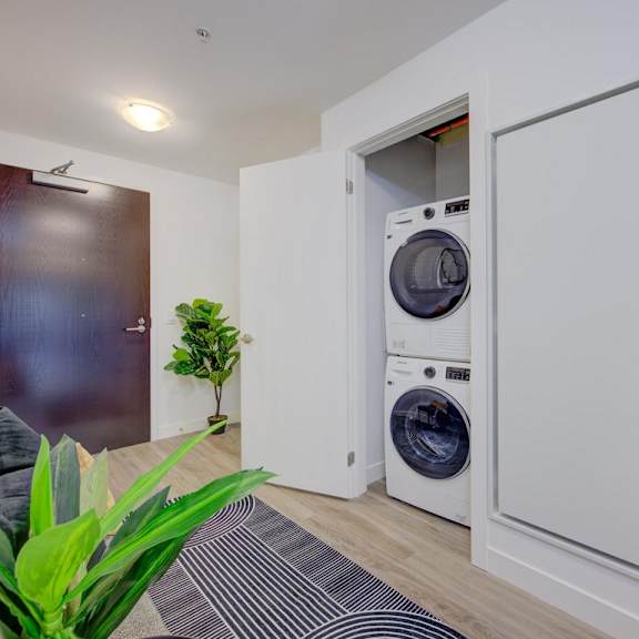 washer dryer in unit at the maverick apartments, kitchener