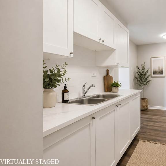 a kitchen with white cabinets and a stove top oven.