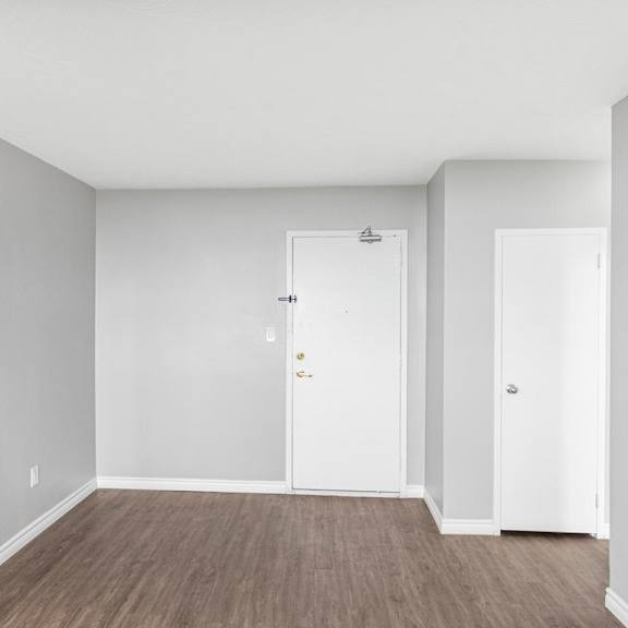 a white door is on the left side of the image.