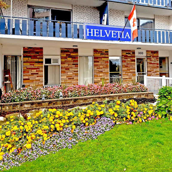 a building with a sign that says "helvetia" on it.